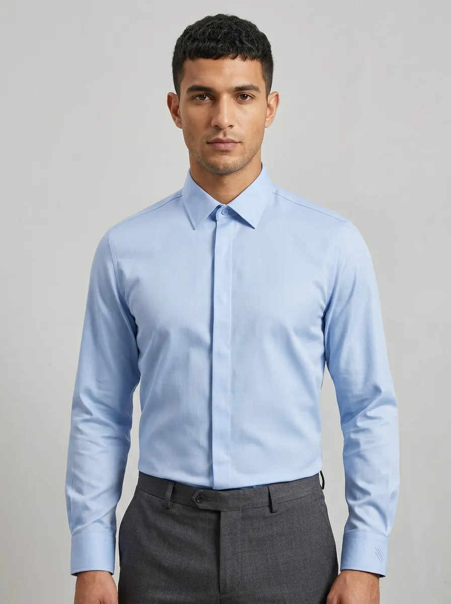 Men's Non-Iron Cotton Light Blue Formal Dress Shirt