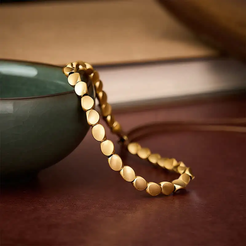 Copper Irregular Shaped Bead String Bracelet