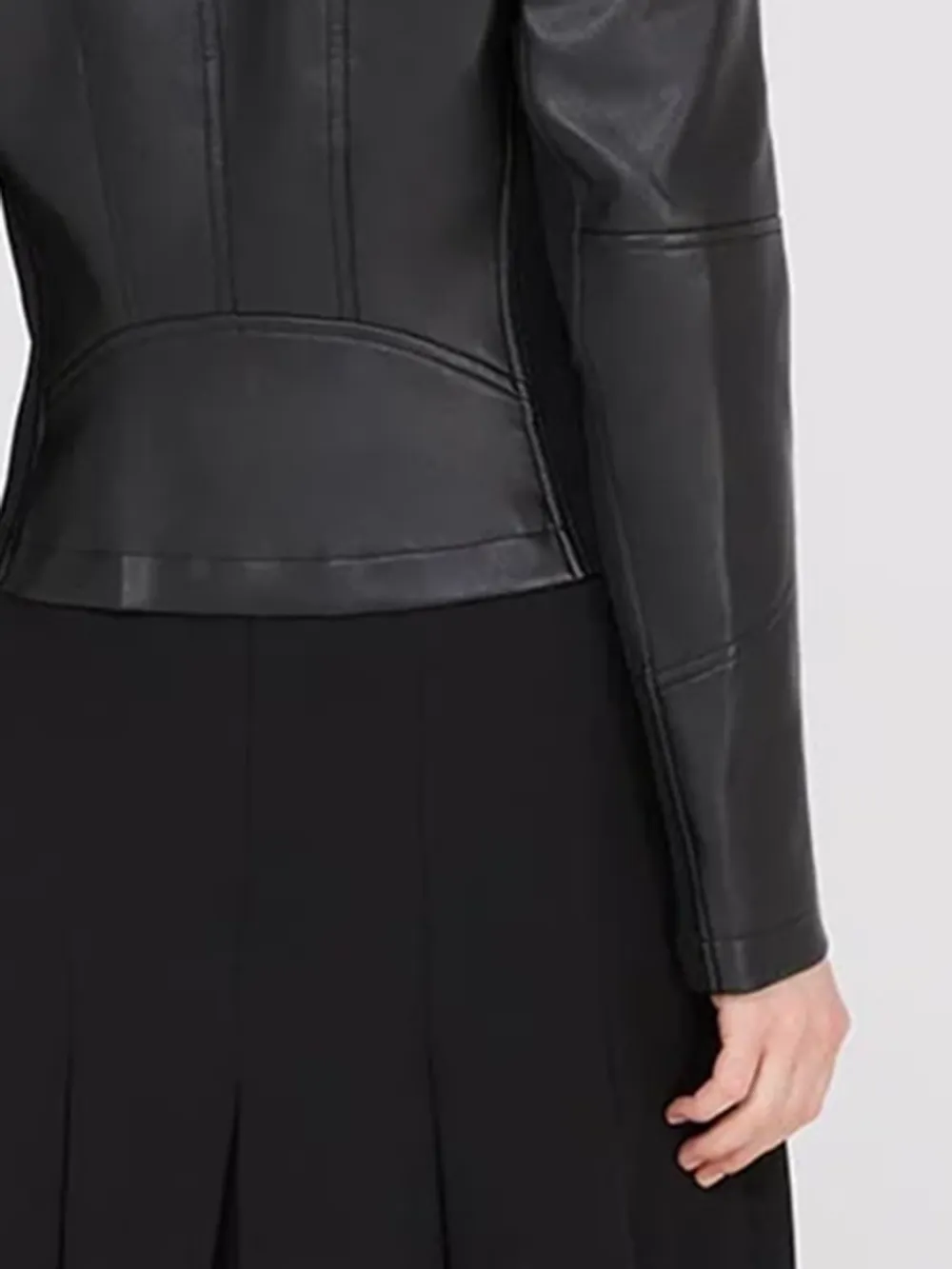 Collarless Faux Leather Coat