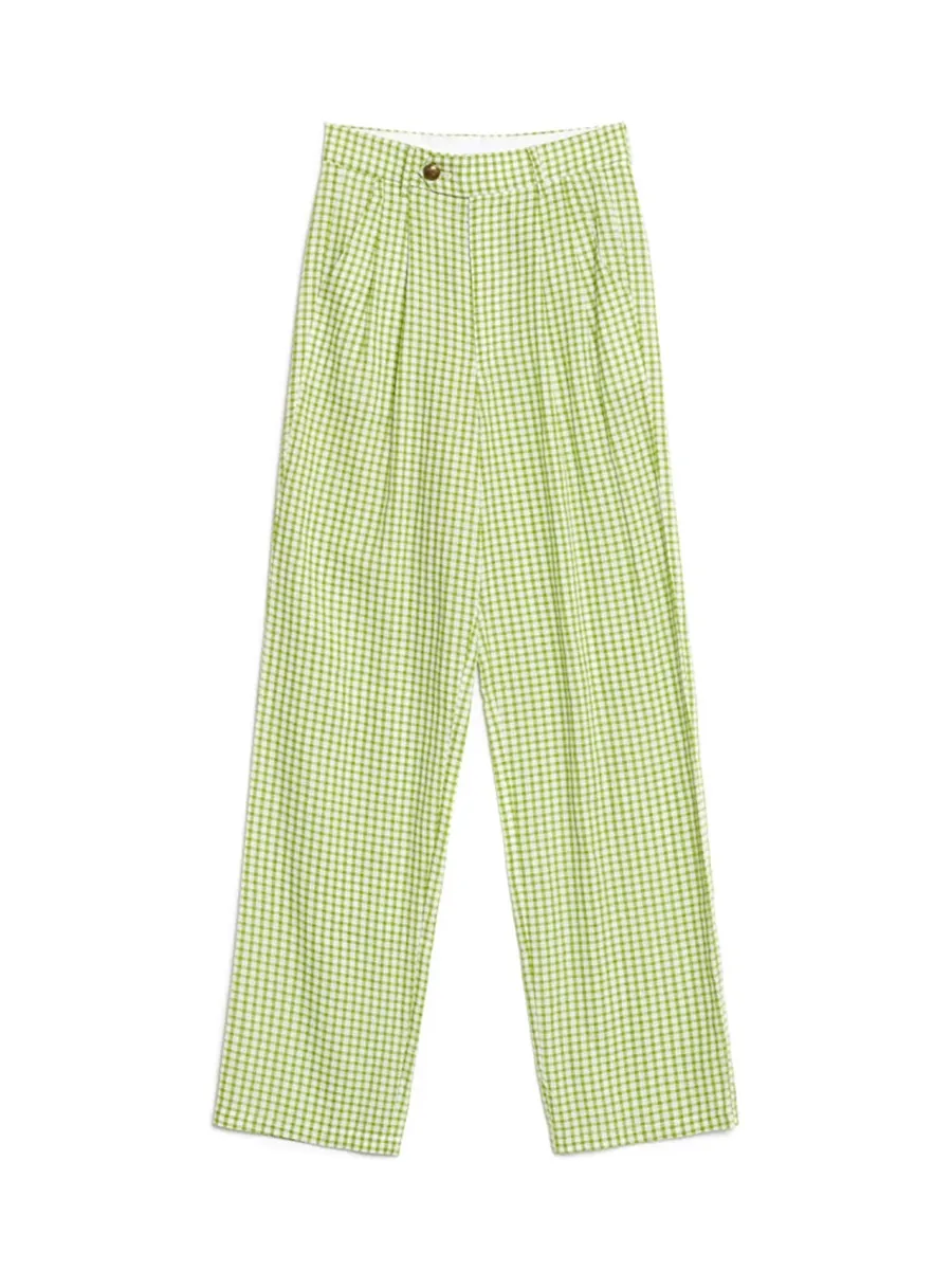 Wide-Leg Gingham Trousers