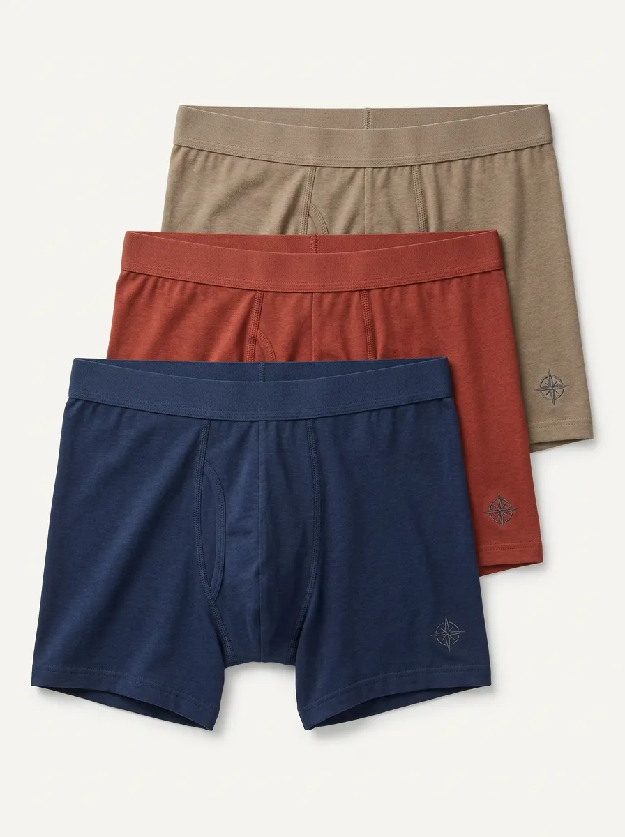 Compass Motif Print Men's Cotton Boxer Briefs — Three Pack