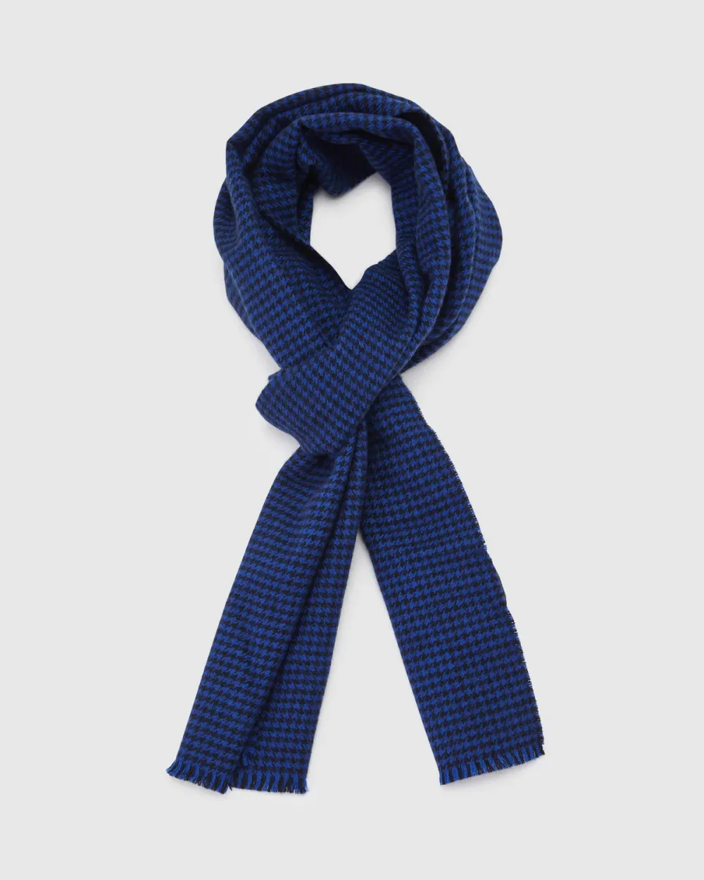 Blue Houndstooth Patterned Wool Scarf