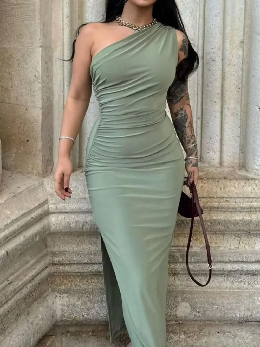 Ruched Slit Dress Casual