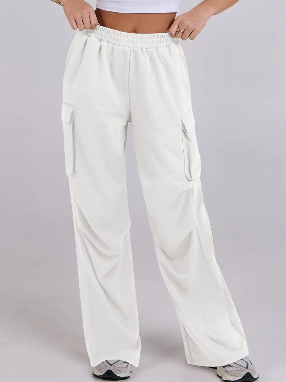 Elastic Waist Wide Leg Pants With Pocket