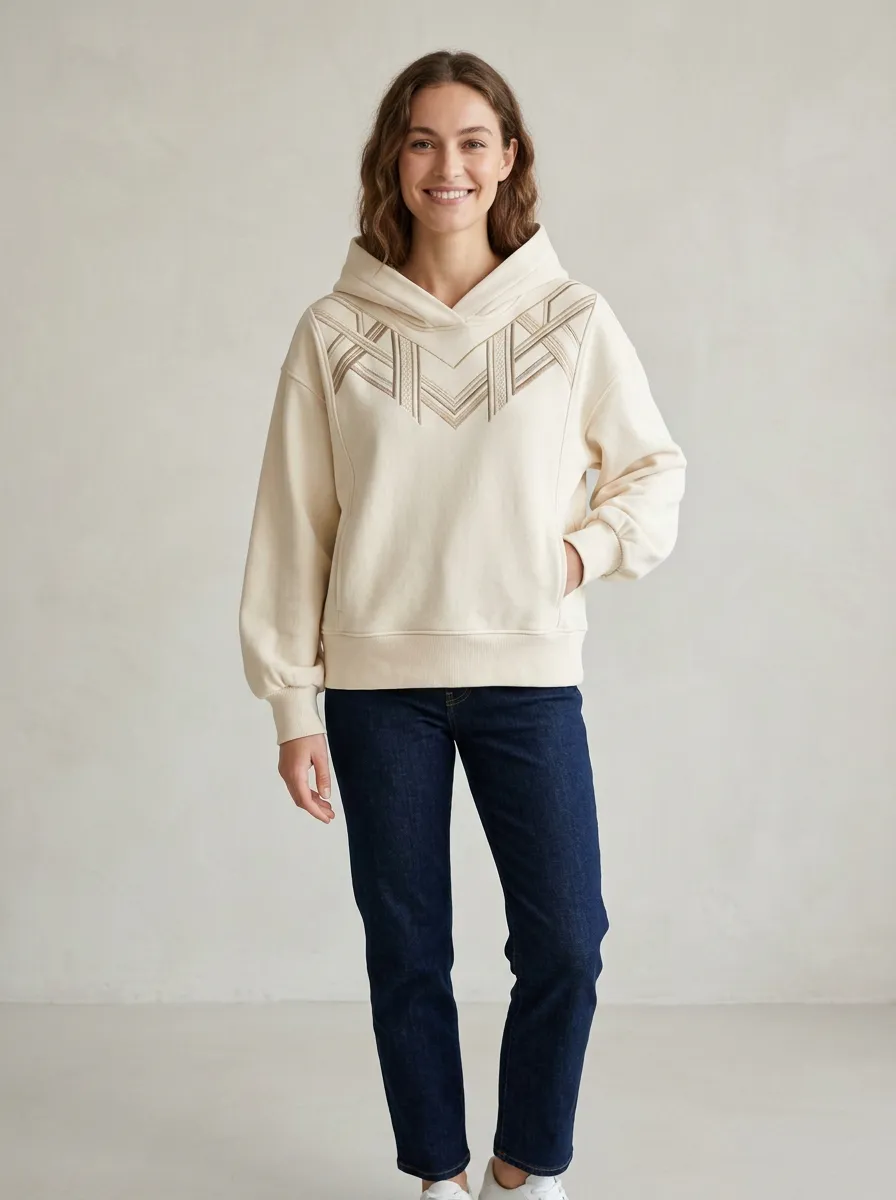 Women's Relaxed Daily Geometric Embroidered Graphic Pattern Hoodie