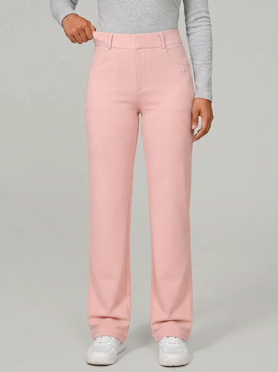 Women's Classic All Day Embroidered Detail Mid Rise Straight Leg Pants