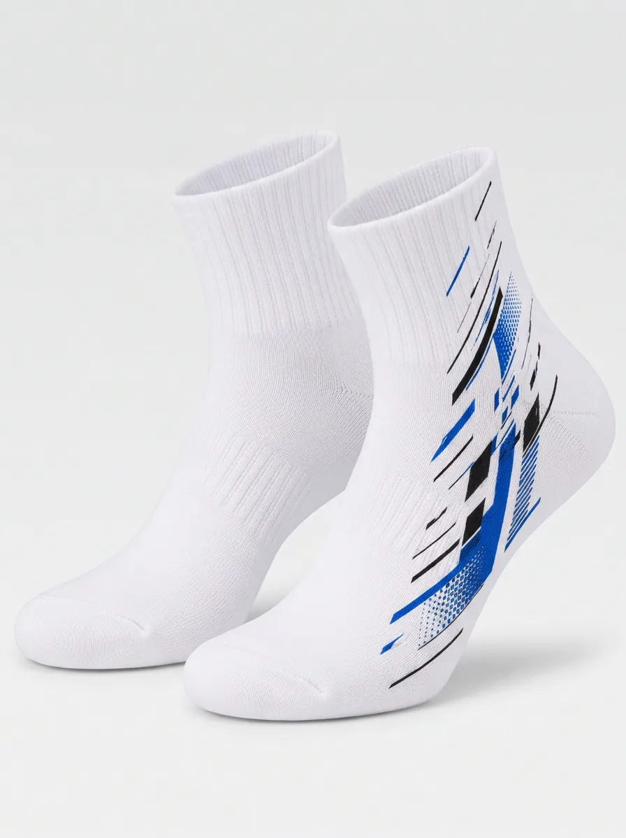 White Ridge Geometric Graphic Active Ankle Socks
