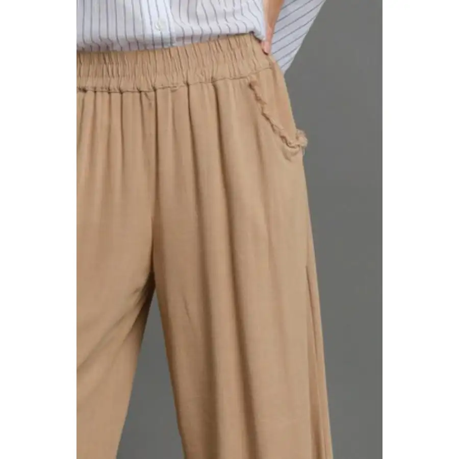 Full Size Linen Blend Elastic Waistband Wide Leg Pants Plus Size