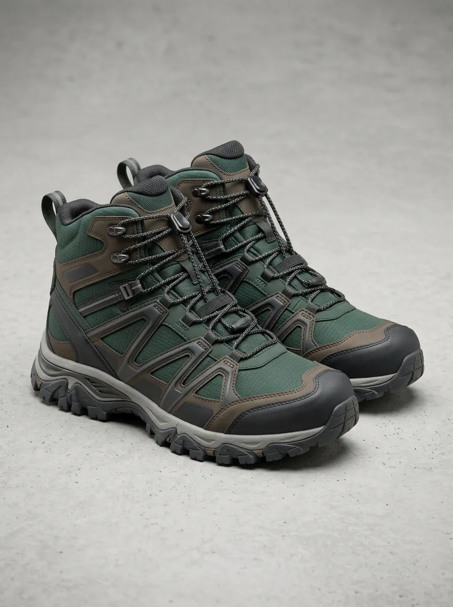 Men's Outdoor Hiking Green Brown Pattern Printed Boots