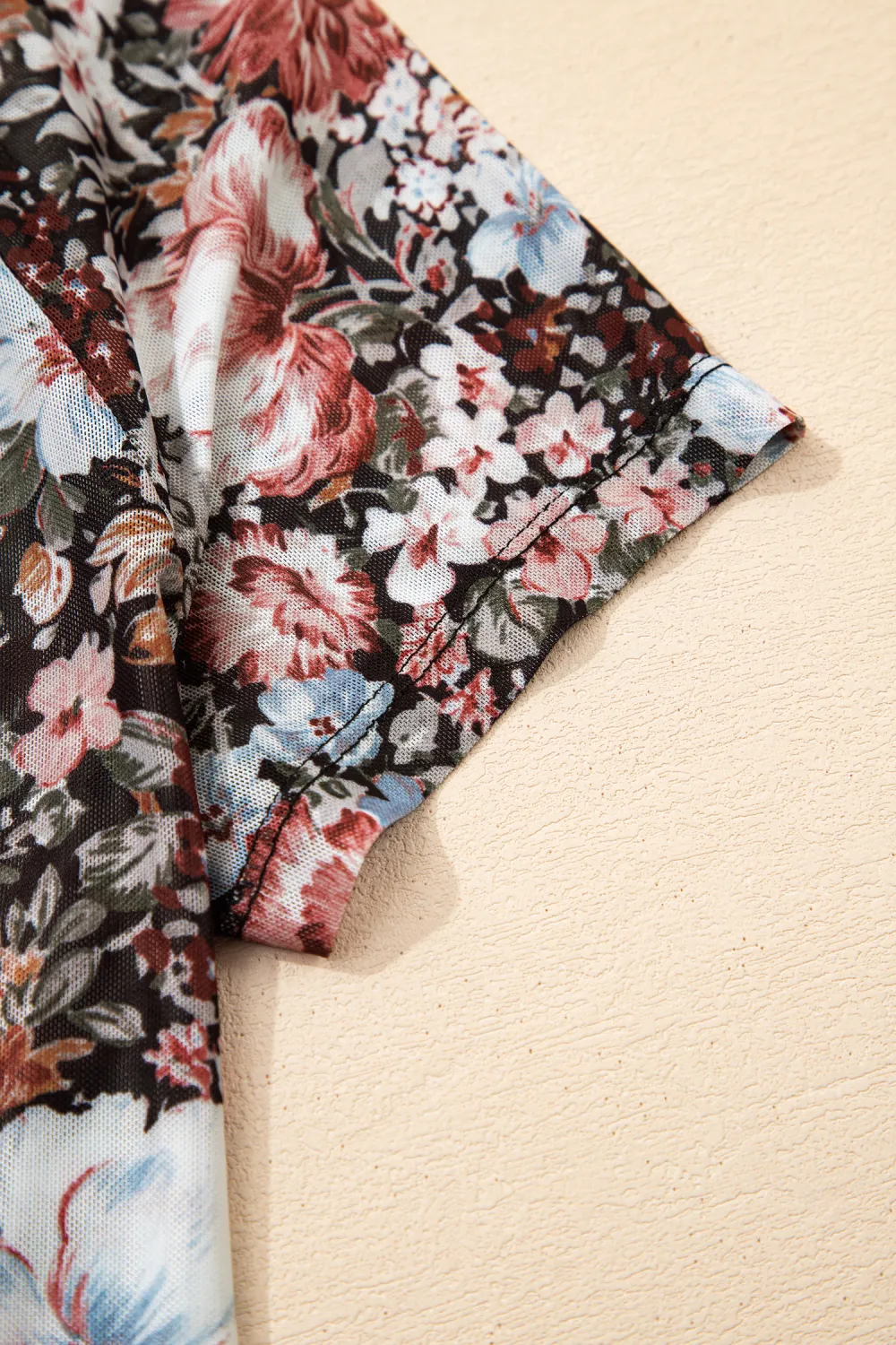 Brown Floral Print High Neck Top