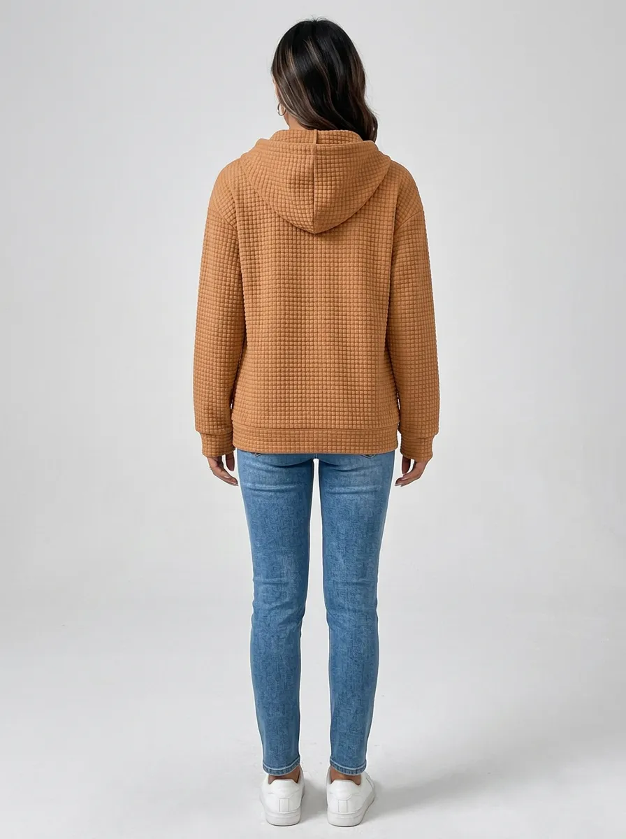 Women's Christmas Cabin Mountain Waffle-Knit Zip Hoodie