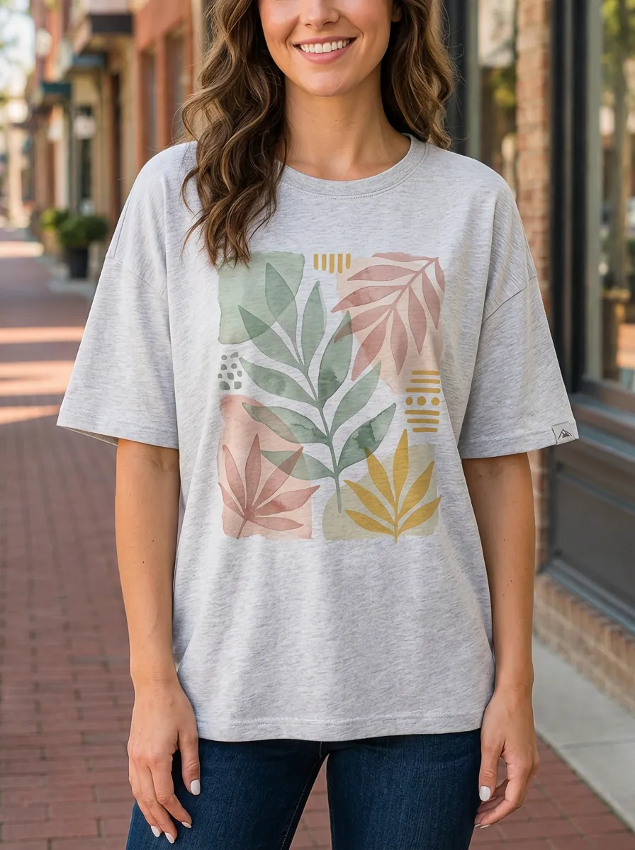 Women's Boho Nature Lover Abstract Leaf Printed T-shirt