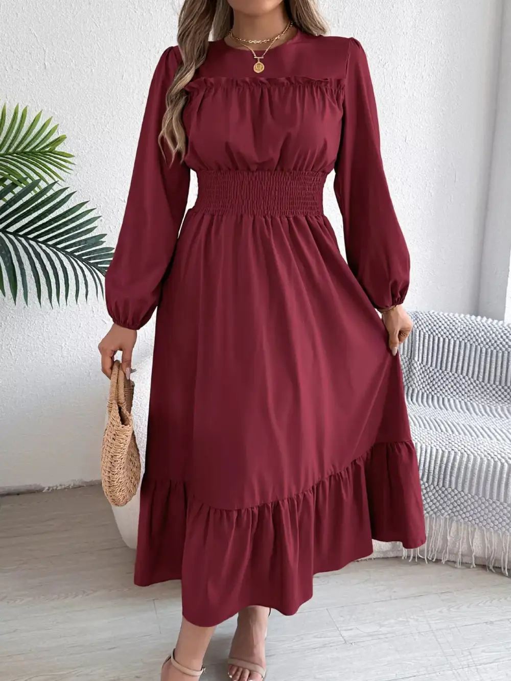 Round Neck Tiered Dress Casual