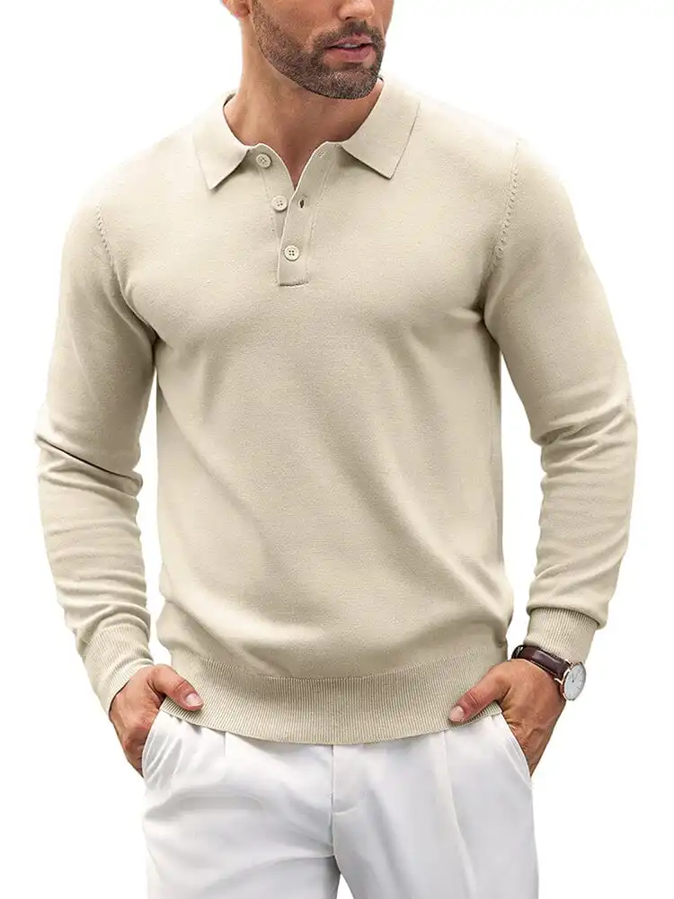 Quarter Button Textured Polo Shirt