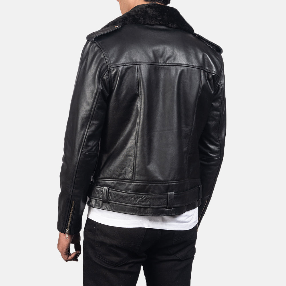 Men's Classic Biker Leather Fur Trim Jacket