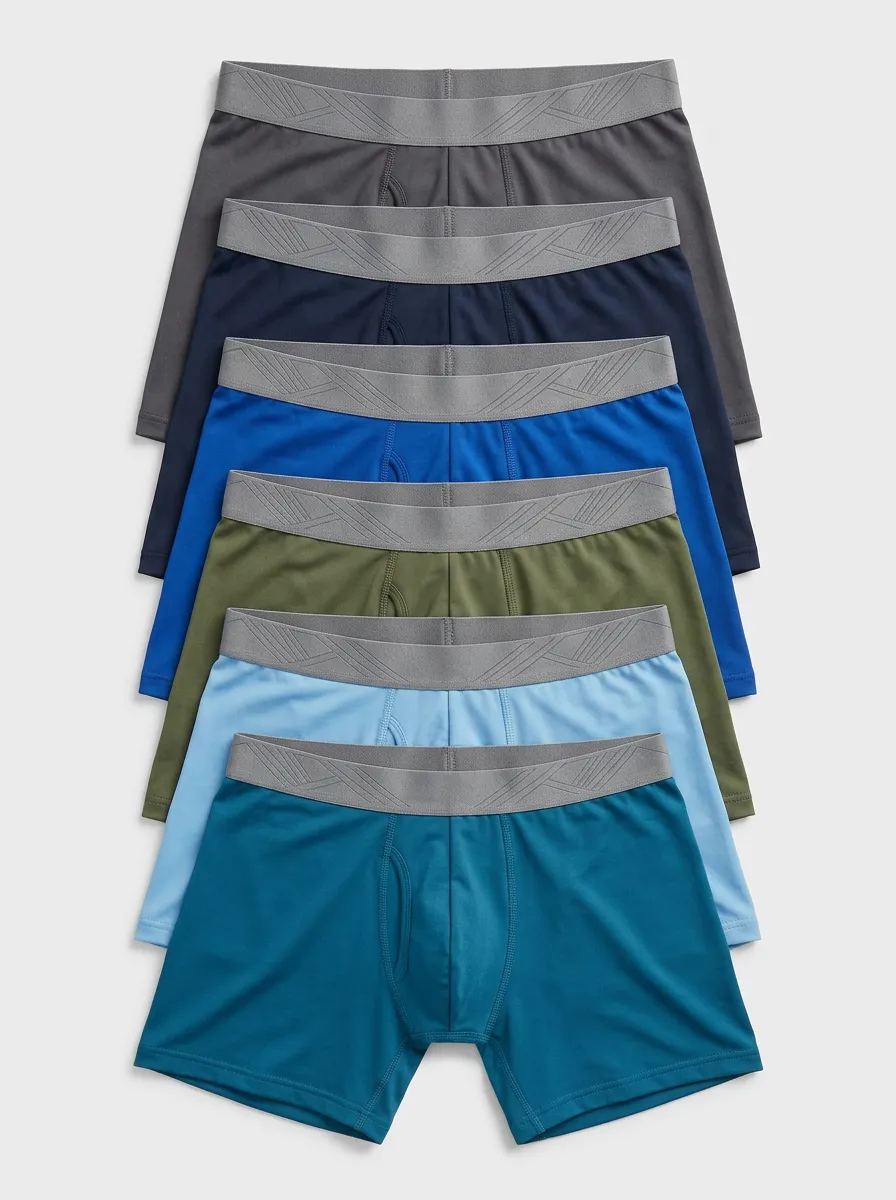 Men's Solid Pattern Elastic Waistband Geometric Pattern 6-Pack Boxer Briefs