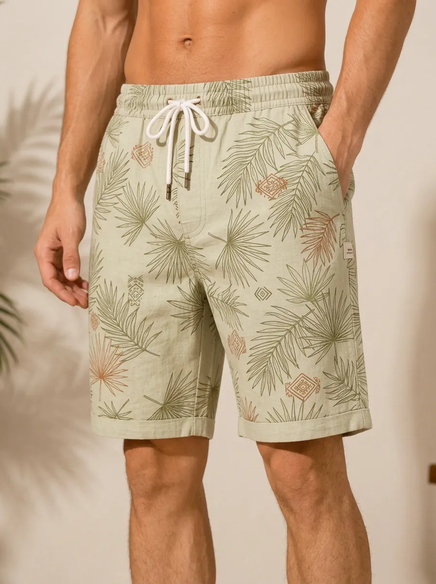 Men's Tropical Palm Leaf Geometric Printed Shorts