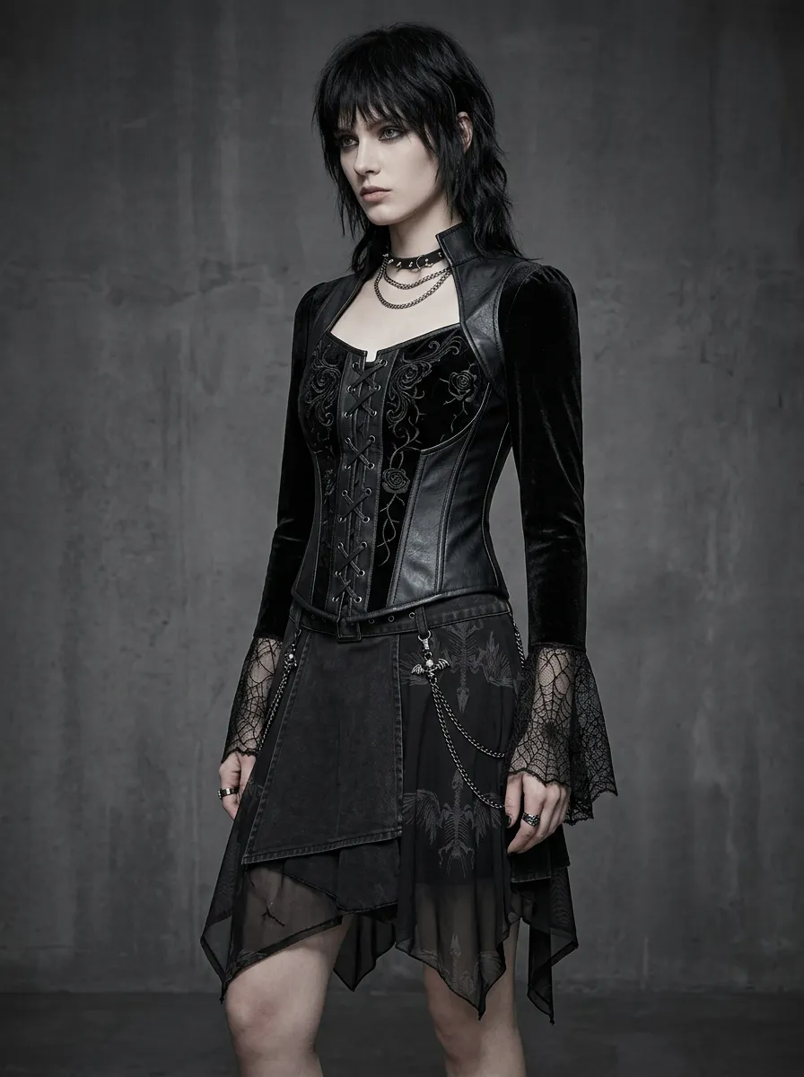Women's Gothic Rose Lace-up Velvet Printed Top