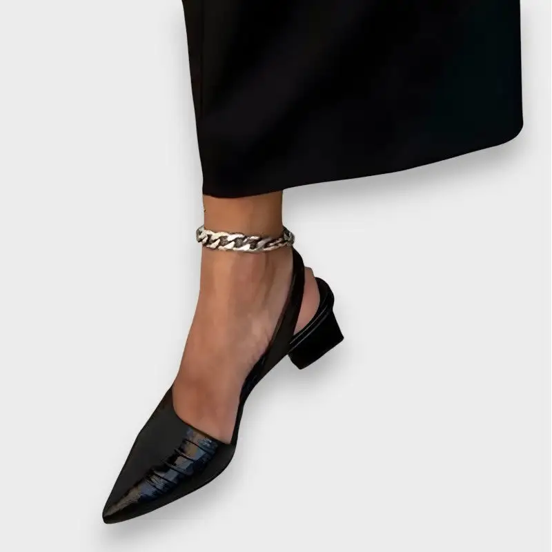 Patent Block Heel Pointed Toe Classic Pumps