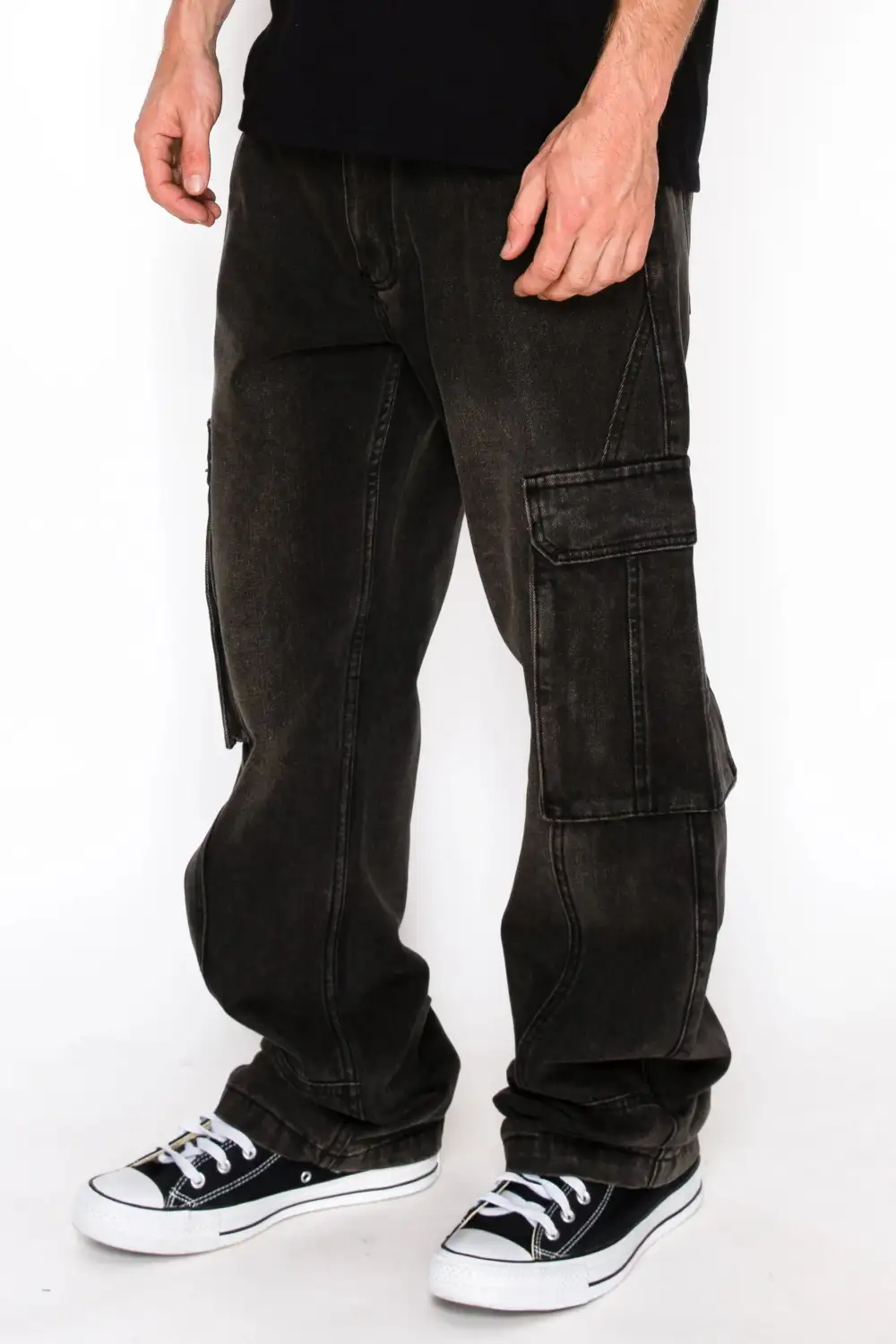 Men's Front Seam Baggy Fit Cargo Denim Jeans