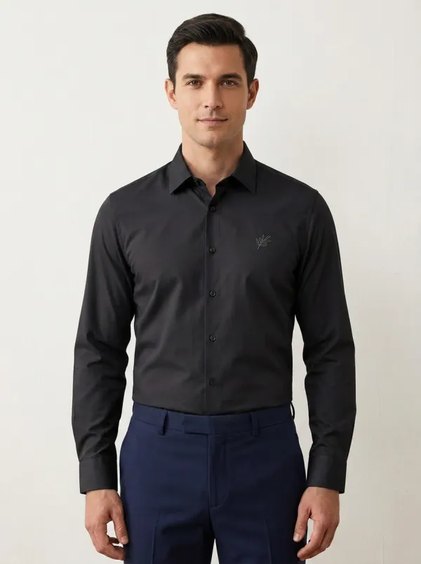 Men's Non-Iron Cotton Leaf Embroidery Printed Shirt