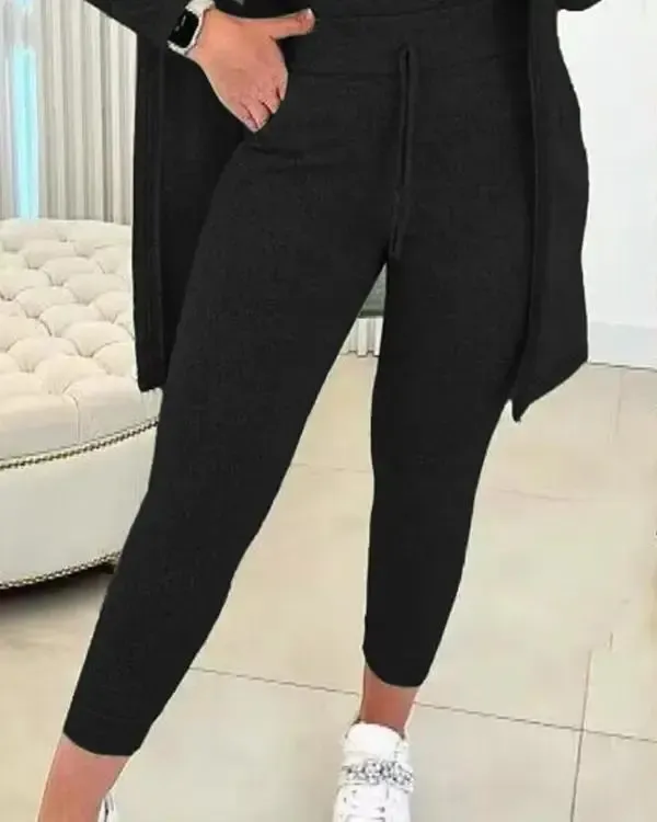 Women's Round Neck Tank Top & Drawstring Pants Set With Coat