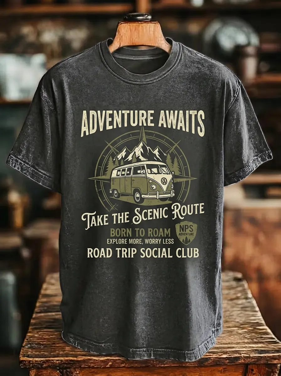 Unisex Road Trip Adventure Camper Van Printed T-shirt