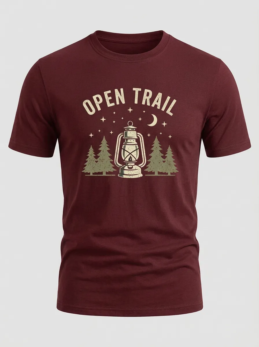 Unisex Open Trail Camping Lantern Forest Printed T-shirt