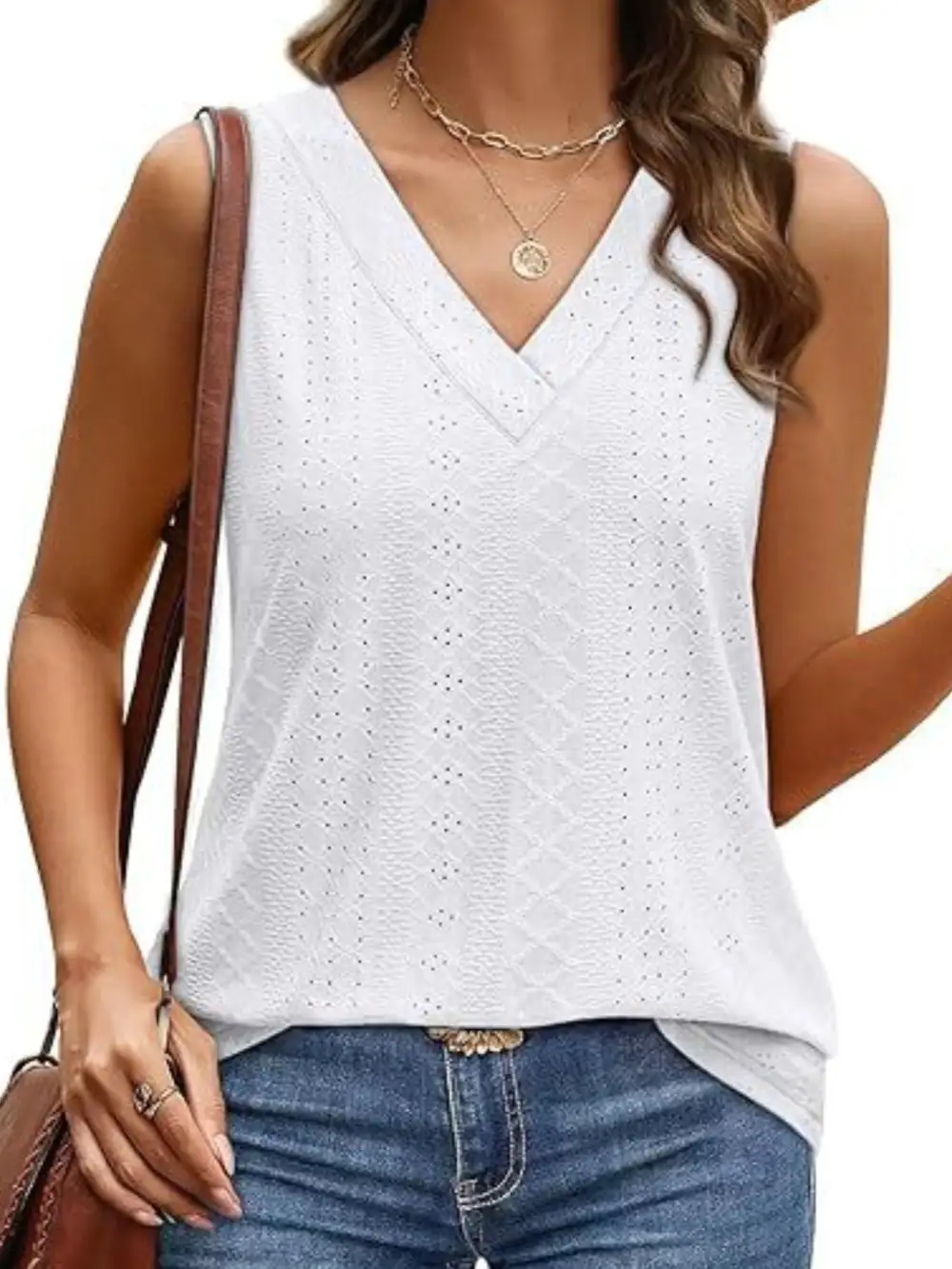 Eyelet V Neck Tank