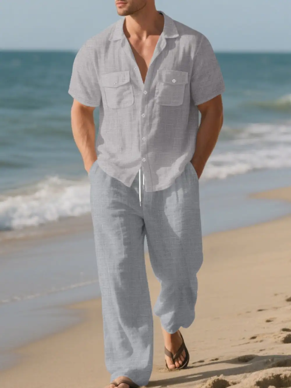 Men's Full Size Casual Button Up Shirt and Pants
