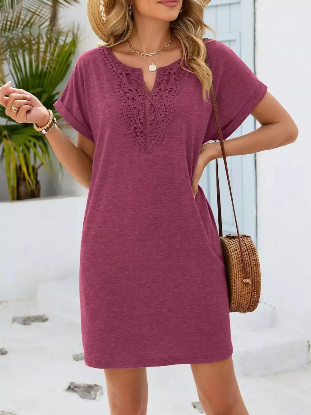Polished Detail Lace Short Sleeve Dress