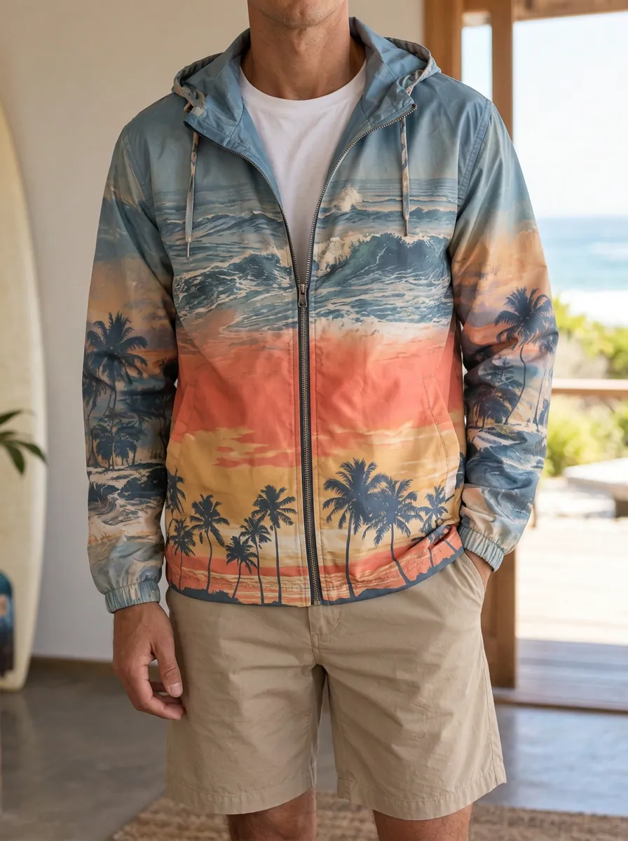 Men's Beach Tropical Sunset Palm Tree Rugged Adventure Jacket