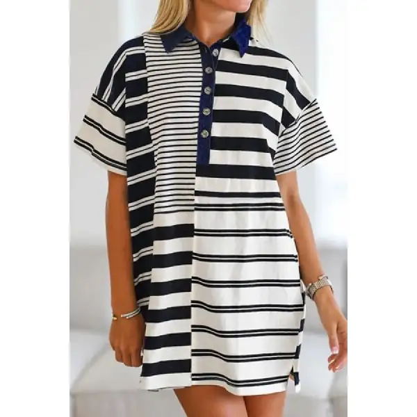 Button Detail Short Sleeve Mini Dress