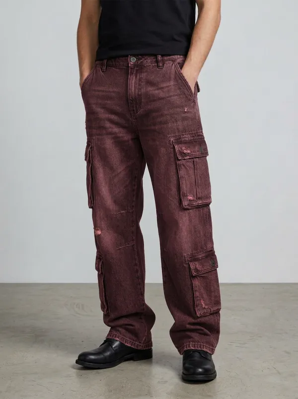 Men's Streetwear Distressed Washed Black Cargo Jeans