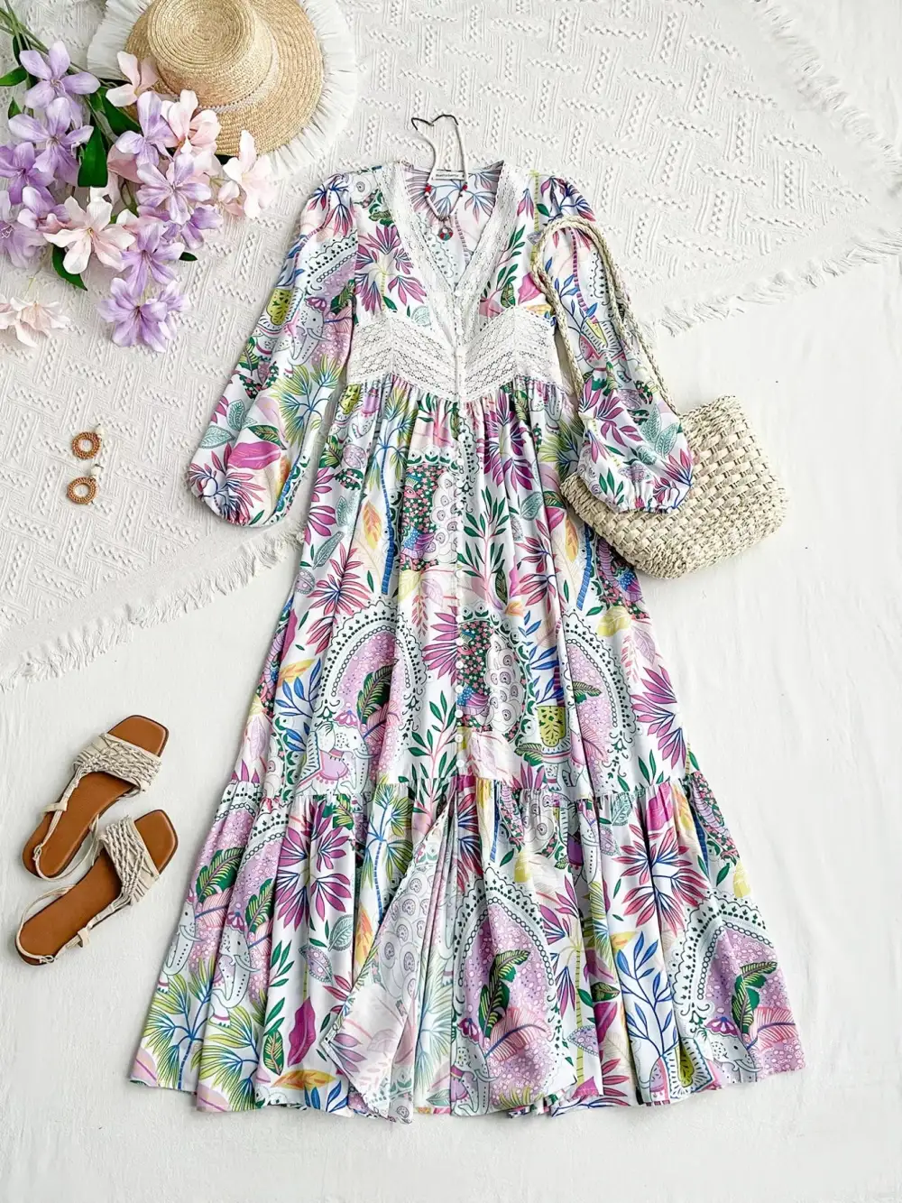 Wearable Cut Lace V Neck Dress