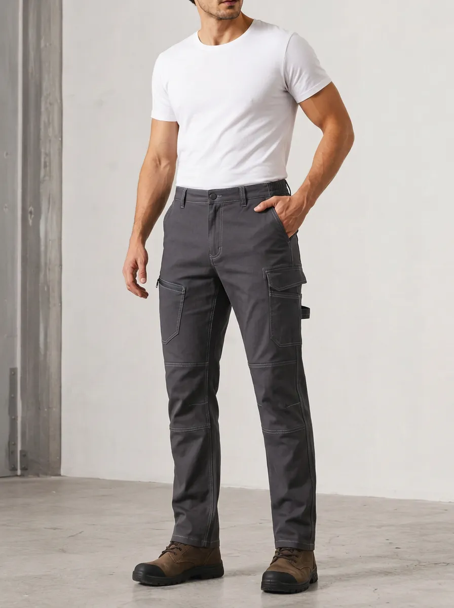 Men's Utility Workwear Multi-Pocket Contrast Stitching Cargo Pants