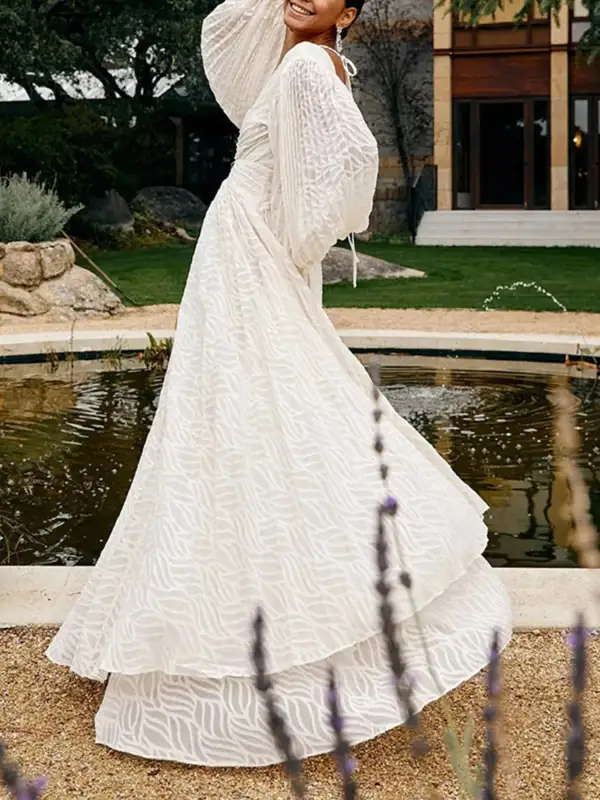 V Neck Long Sleeve Maxi Dress