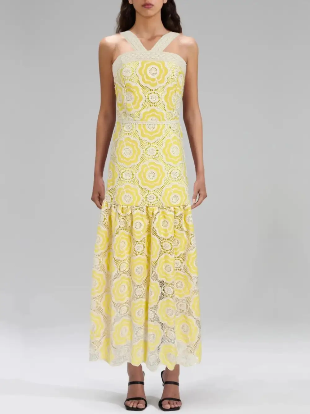 Lace Tiered Sleeveless Midi Dress