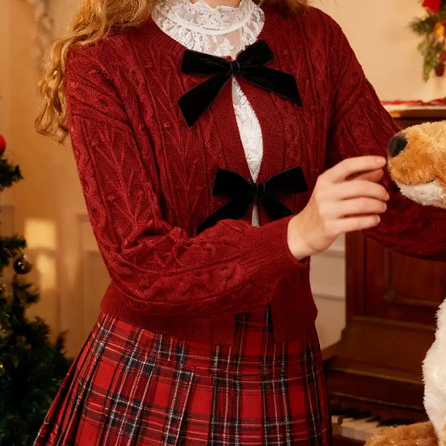 Bow Cable Knit Cardigan