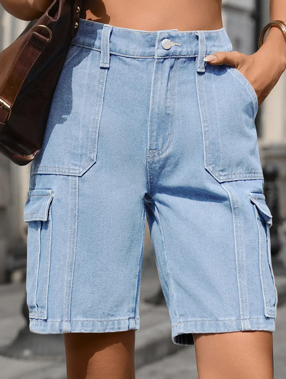 Casual Multi-Pocket Denim Shorts