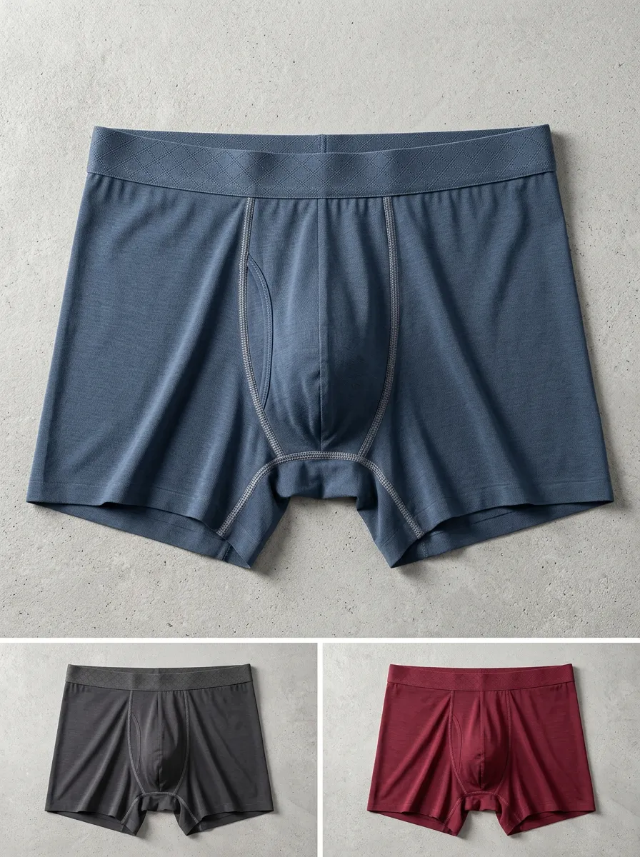 Men's Solid Color Comfortable Modal Boxer Briefs Underwear Set