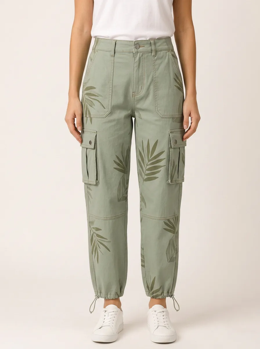 Women's Tropical Nature Lover Palm Leaf Printed Cargo Pants