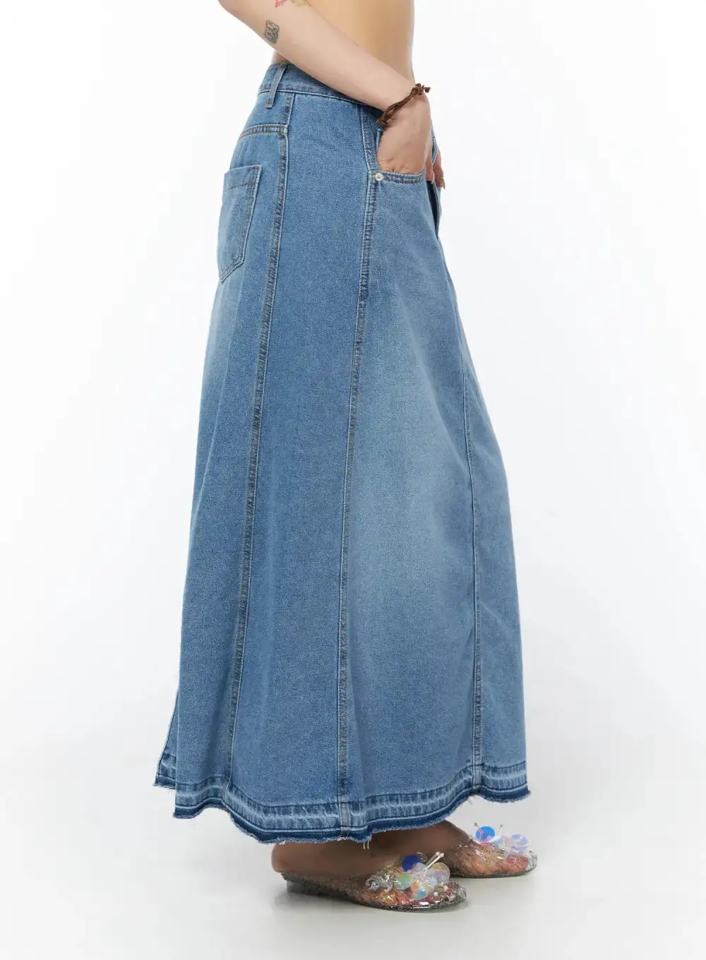 Flared Maxi Denim Skirt