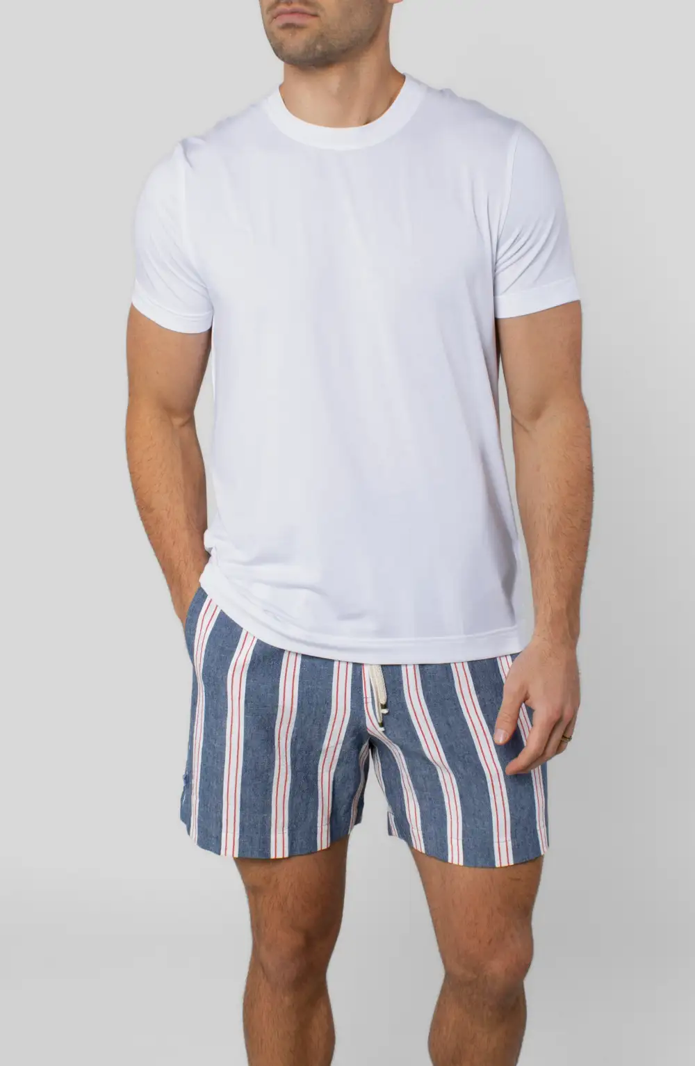 Men's Striped Cotton Linen Welt Pocket Shorts