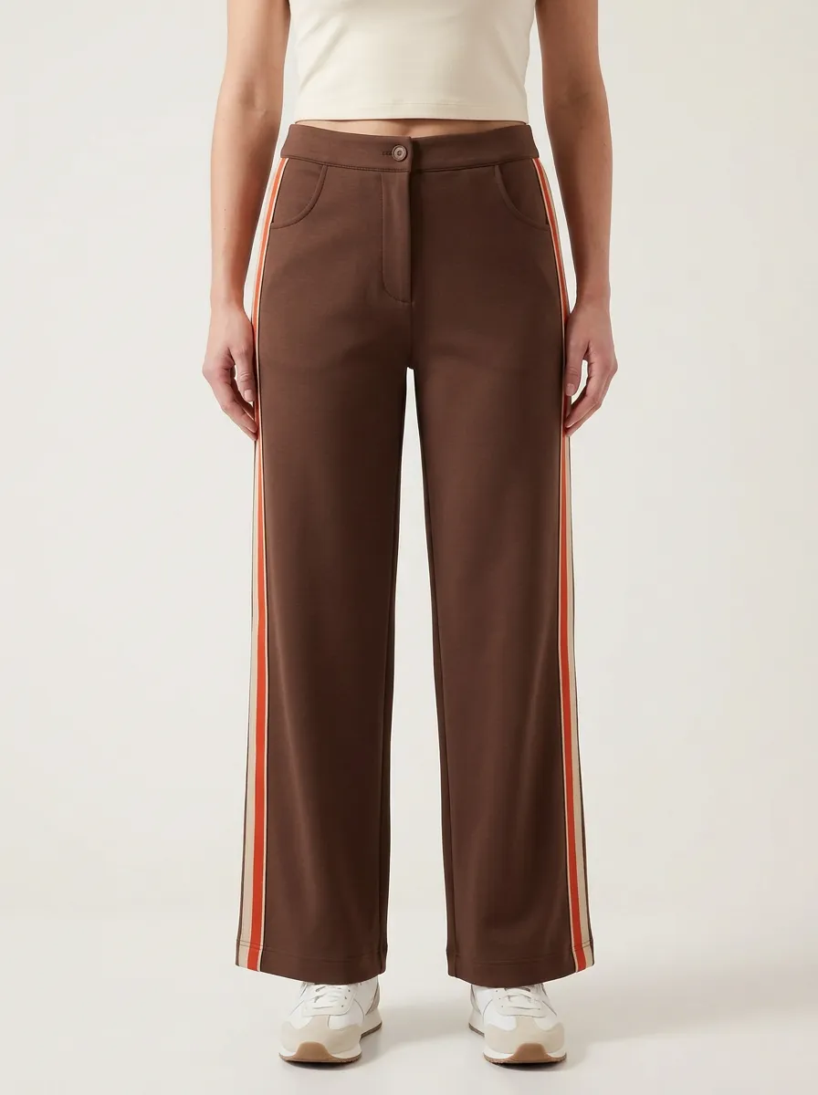 Women's Mid-Rise Curved-Pocket Side-Stripe Straight-Leg Trousers
