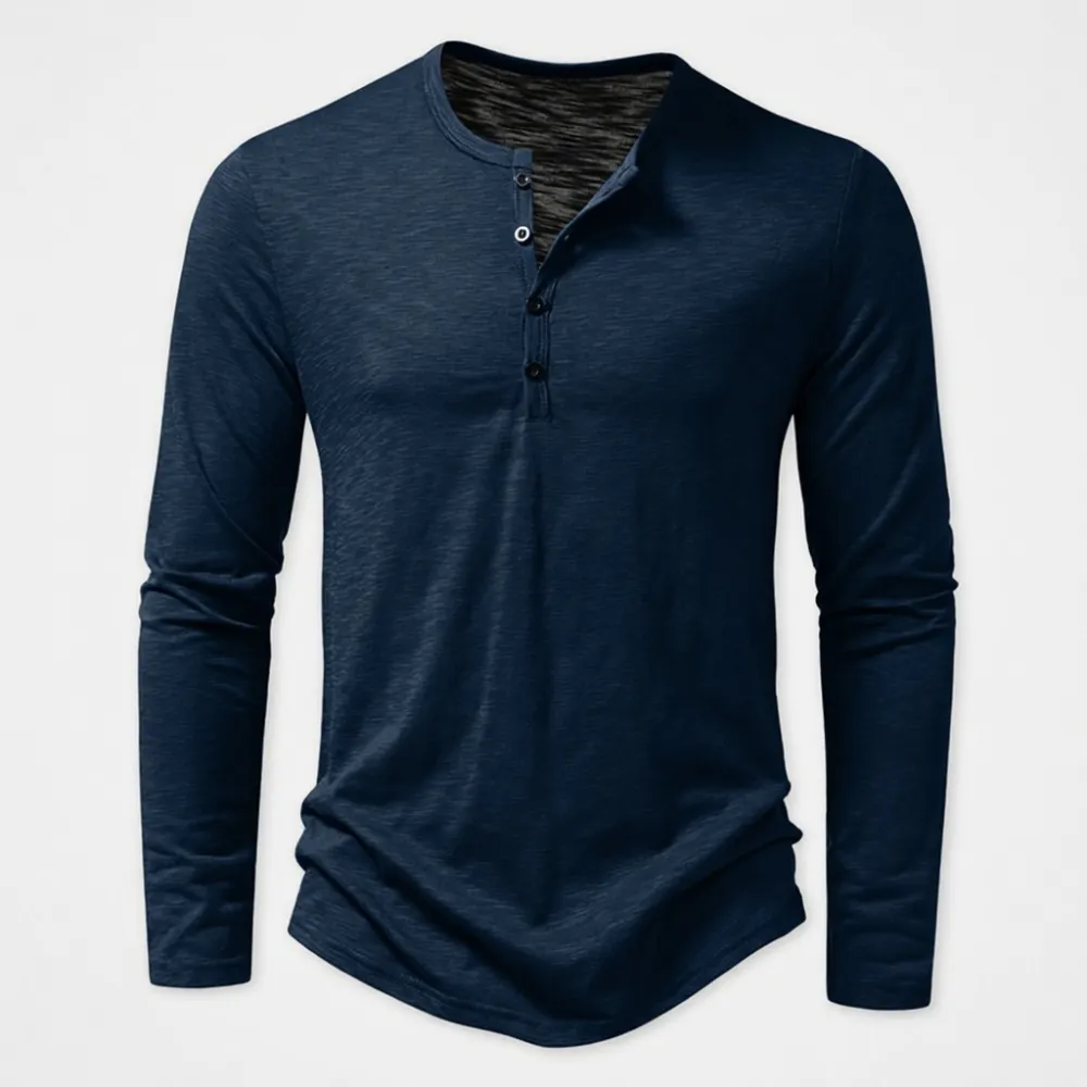 Men's Fashion: 2026 Autumn Western-Style Long-Sleeve Henley T-Shirt (Slub Cotton)