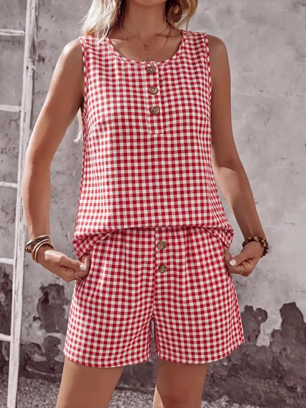 Gingham Sleeveless Top & Shorts Set