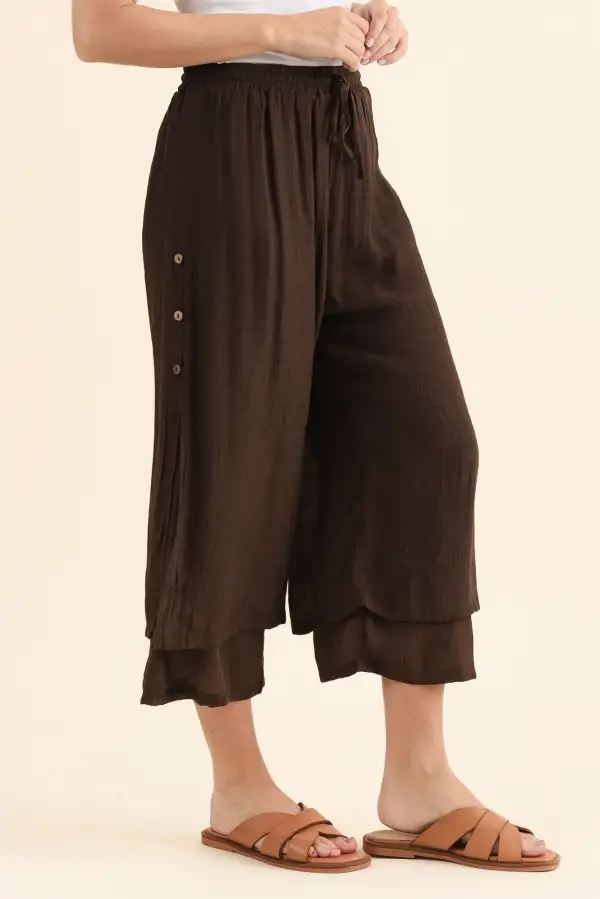 Cotton Blend Pants With Mid Rise And Elastic Waist