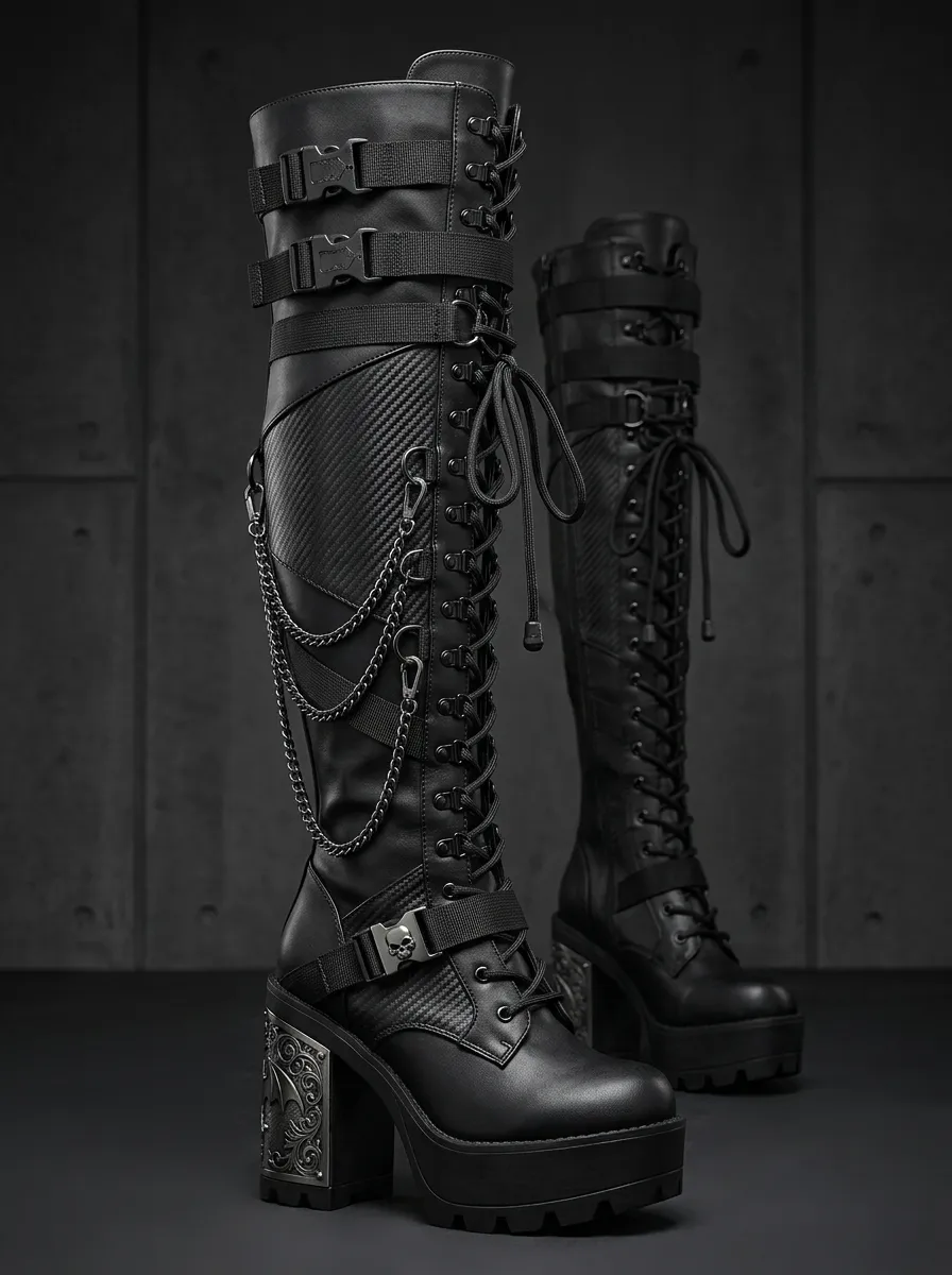 Ritual-Inspired Skull Lace Lace-Up Look Women's Gothic Platform Boots