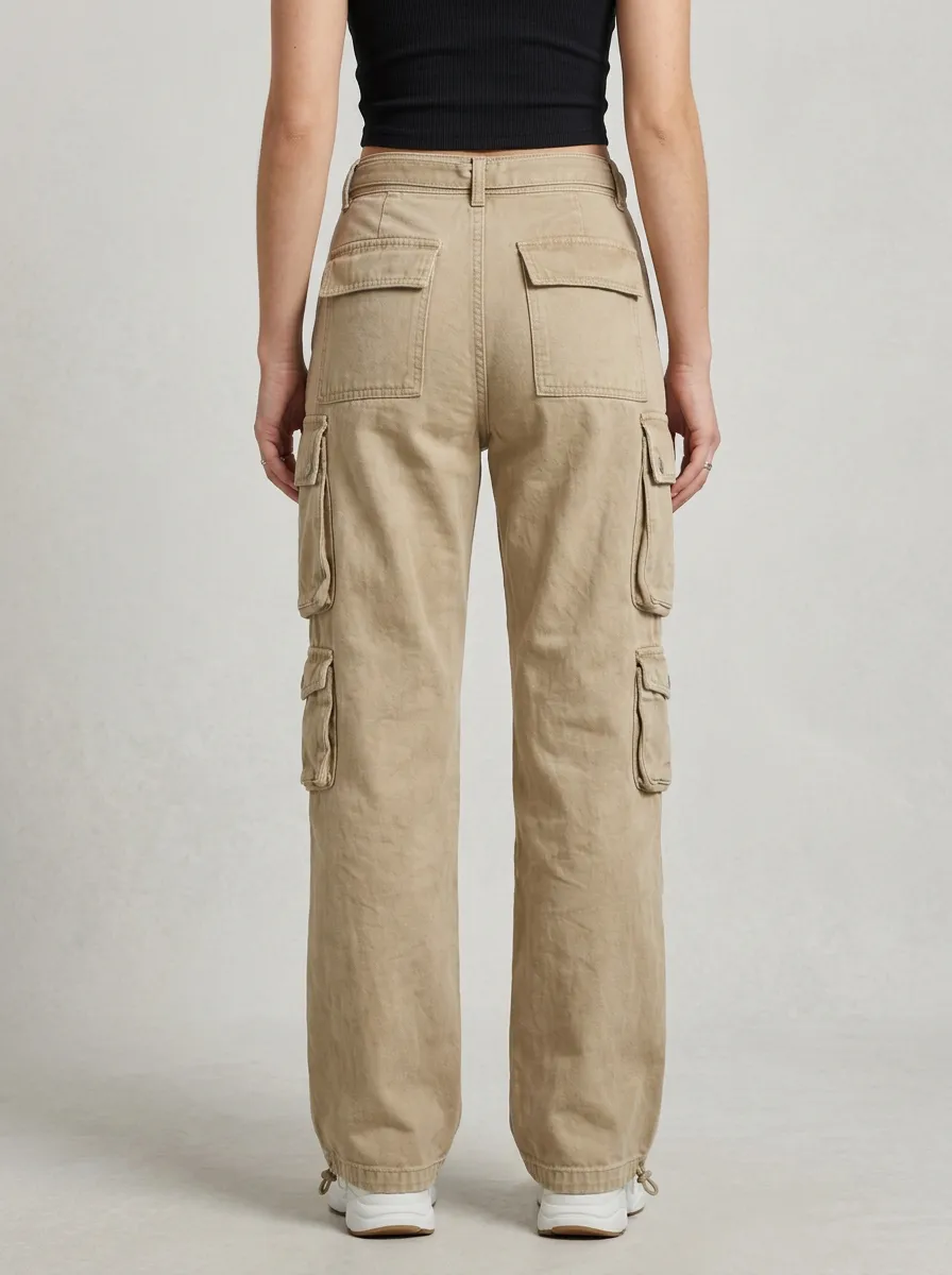 Minimal Embroidered Detail Multi Pocket Activewear Women's Multi Pocket Cargo Pants